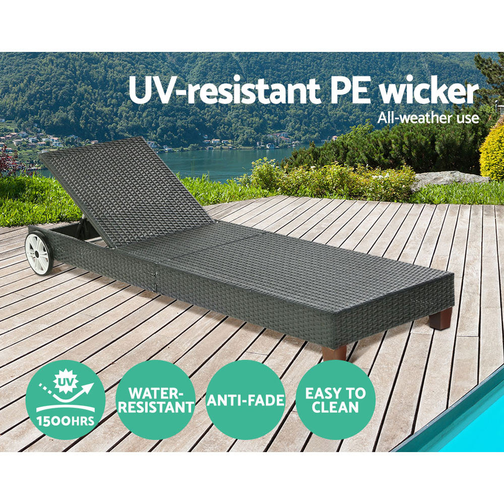 Toorak Deluxe Sun Lounge with Wheel - Black